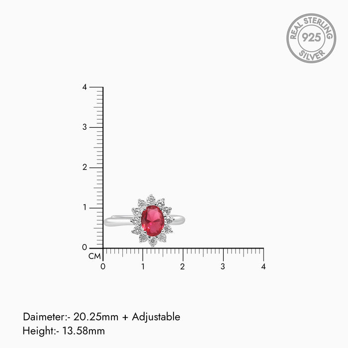 Silver Sparkling Ruby Red Flower Ring