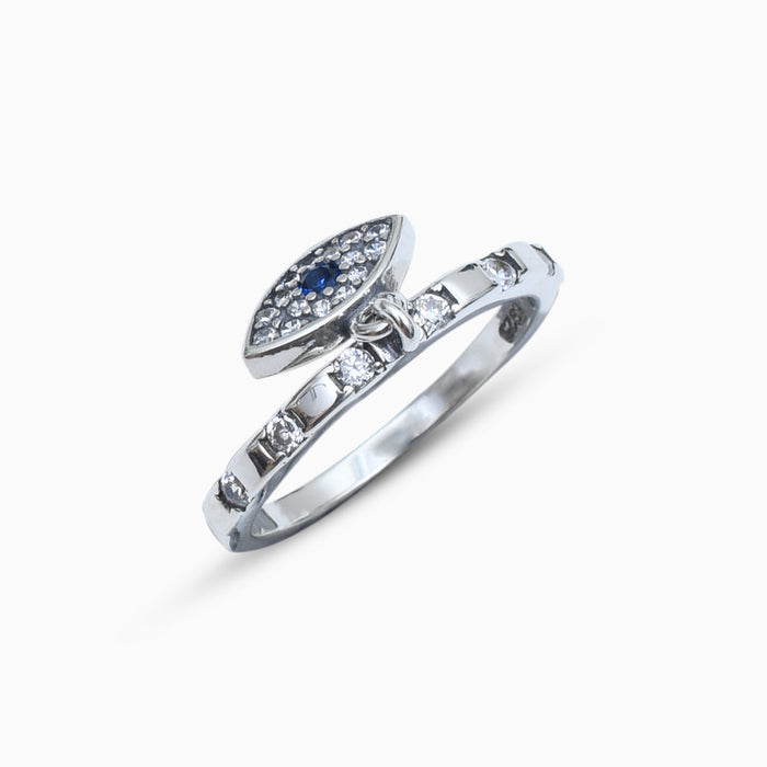Silver Dangling Evil Eye Ring