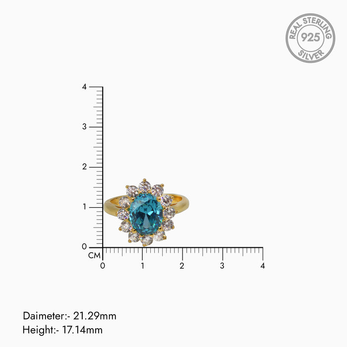 Silver Gold Sparkling Aquamarine Flower Ring