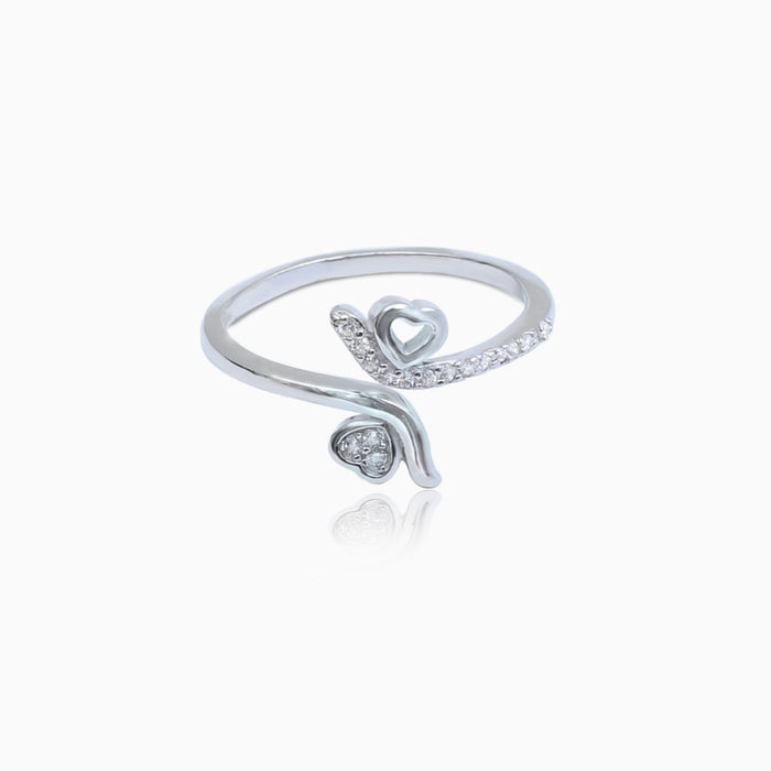 Silver Sparkling Heart to Heart Ring