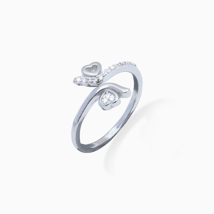 Silver Sparkling Heart to Heart Ring