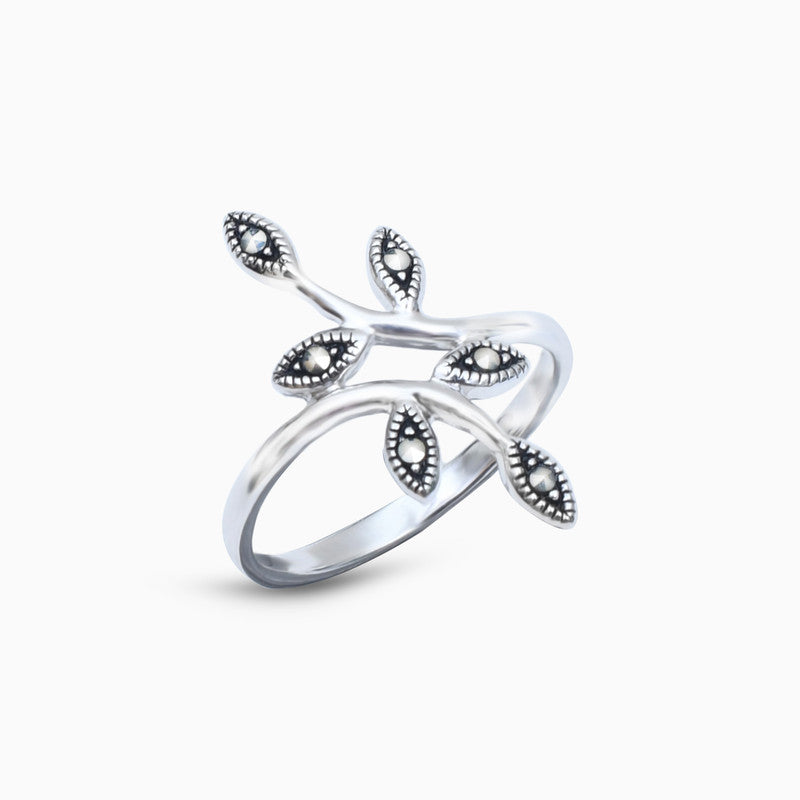 Silver Marcasite Leaf Branch Embrace Ring