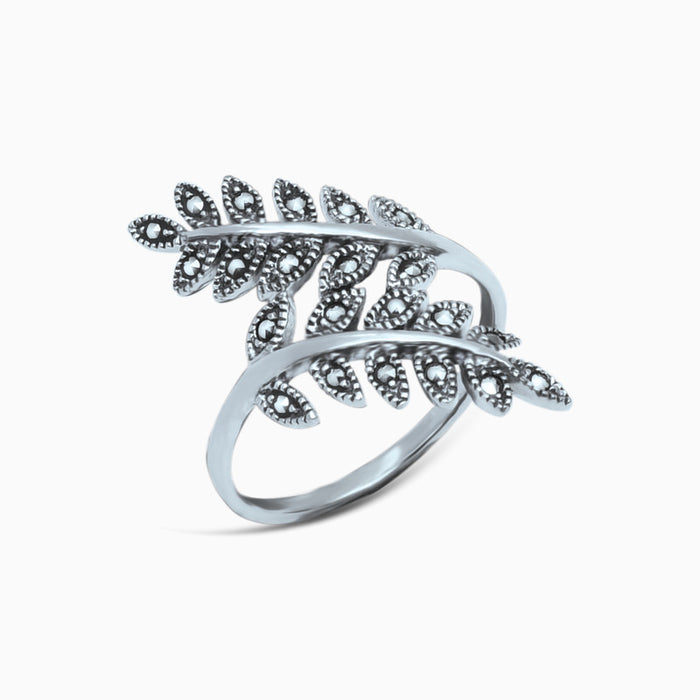 Silver Marcasite Leaf Embrace Ring