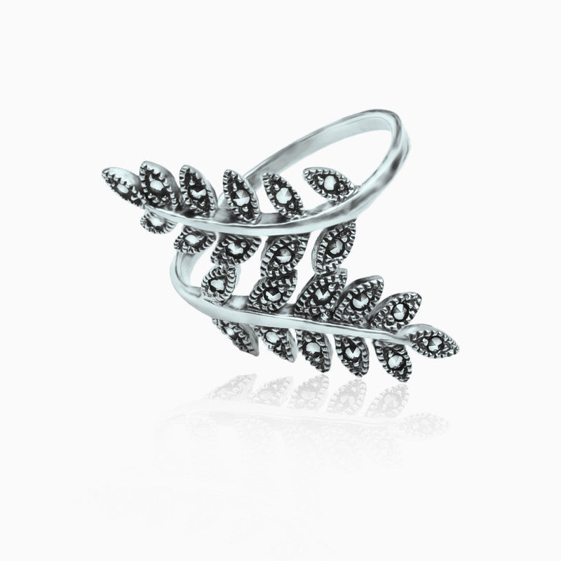 Silver Marcasite Leaf Embrace Ring