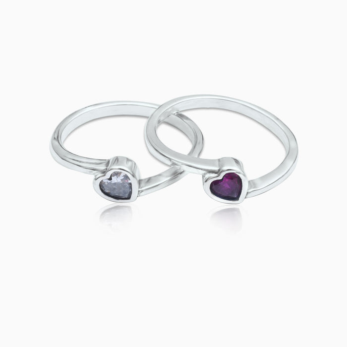 Silver Dual Heart in Love Rings (Pair of 2 Rings)