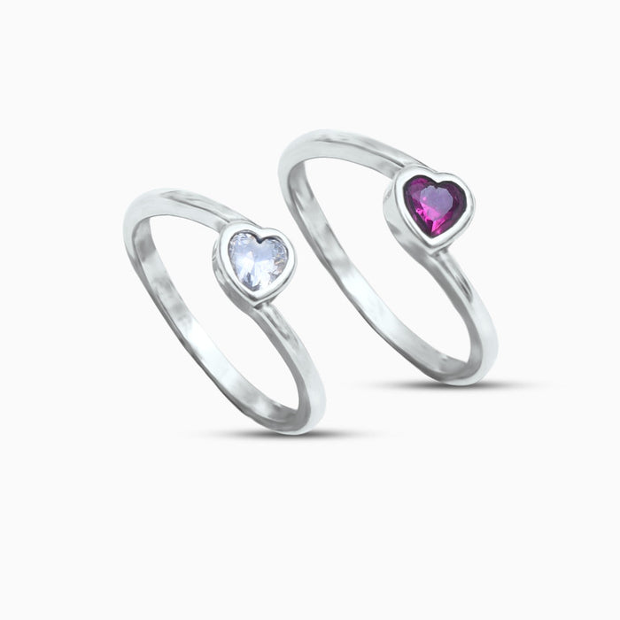 Silver Dual Heart in Love Rings (Pair of 2 Rings)