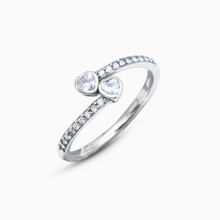 Silver Double Hearts Embrace Ring