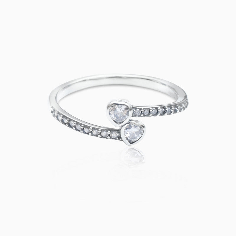 Silver Double Hearts Embrace Ring