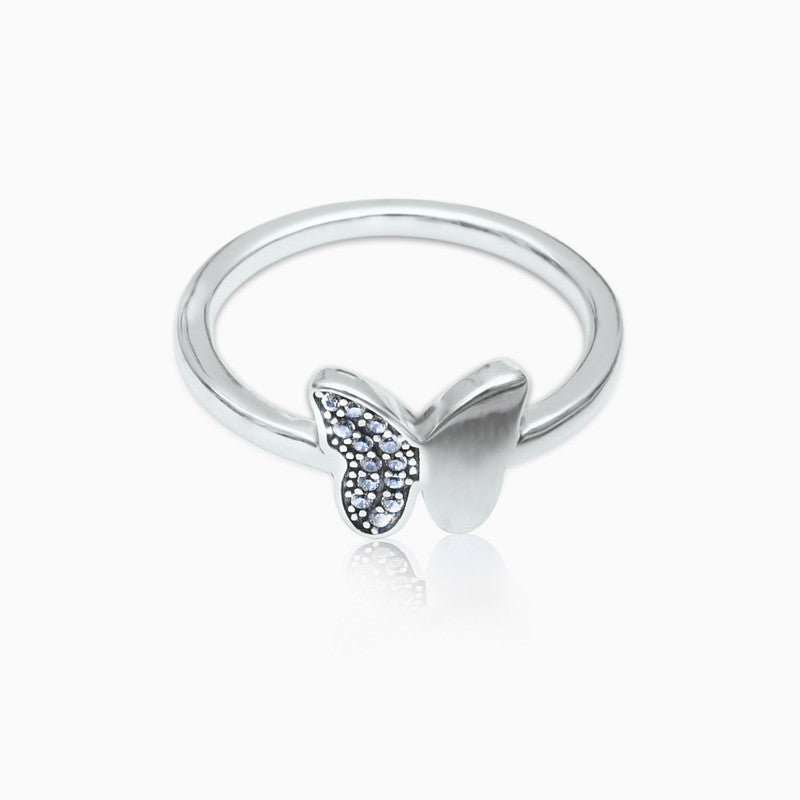 Silver Half-Shimmer Butterfly Ring