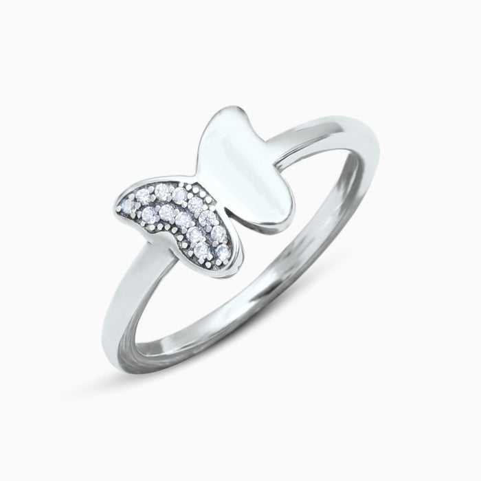 Silver Half-Shimmer Butterfly Ring
