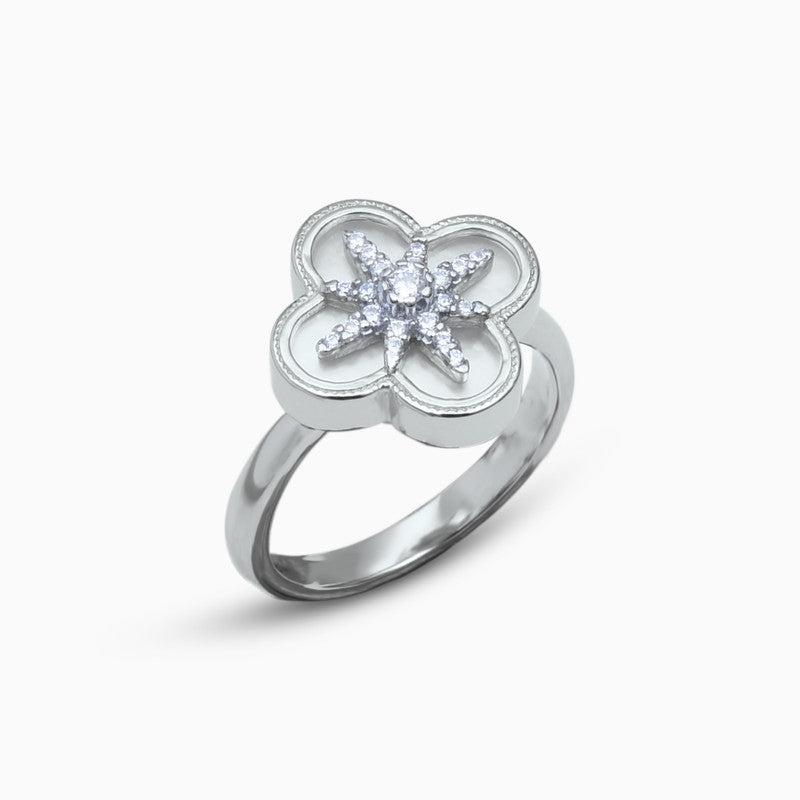 Silver Mother of Pearl Flower Ring