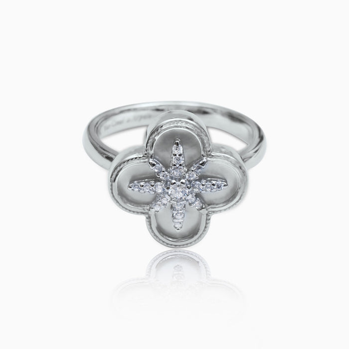 Silver Mother of Pearl Flower Ring