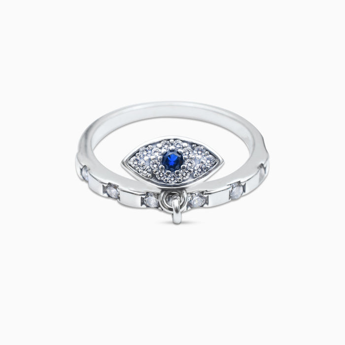 Silver Dangling Evil Eye Ring