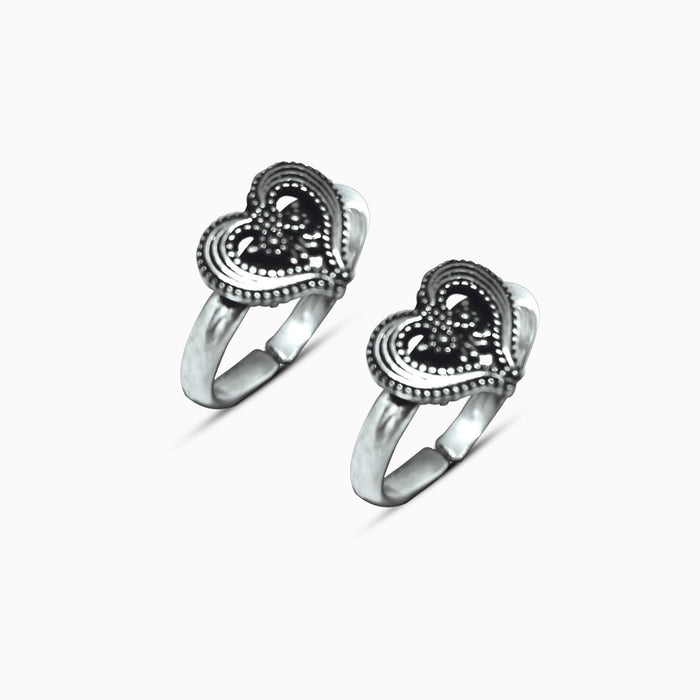 Oxidised Silver Intense Heart Toe Rings