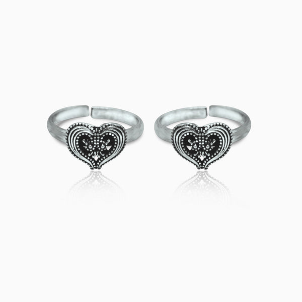Oxidised Silver Intense Heart Toe Rings