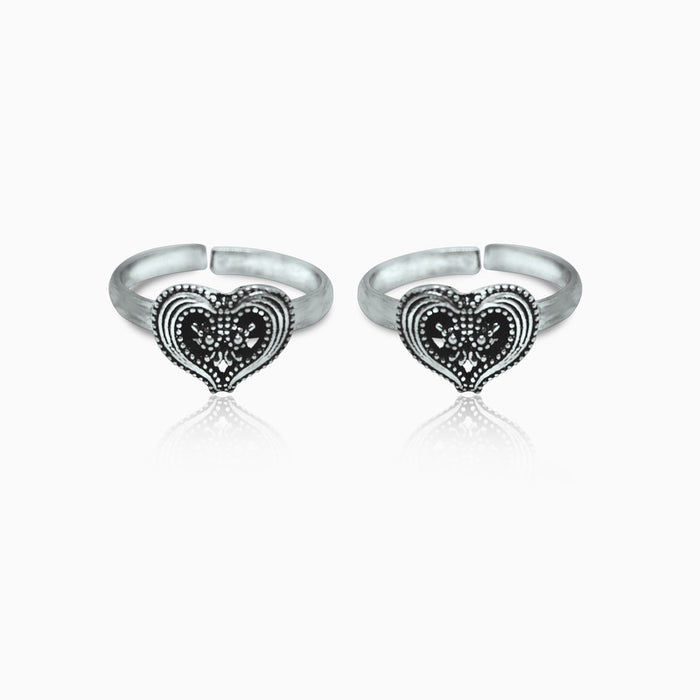 Oxidised Silver Intense Heart Toe Rings