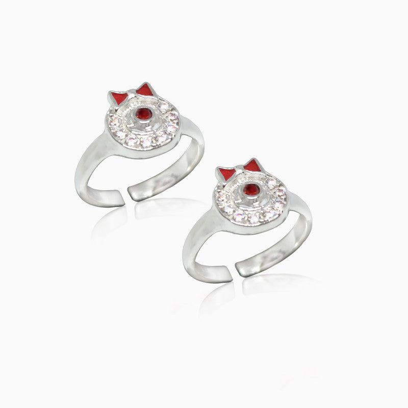 Silver Red Bow Zircon Toe Rings