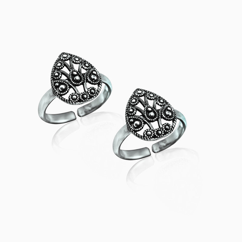 Oxidised Silver Royal Embellish Toe Rings