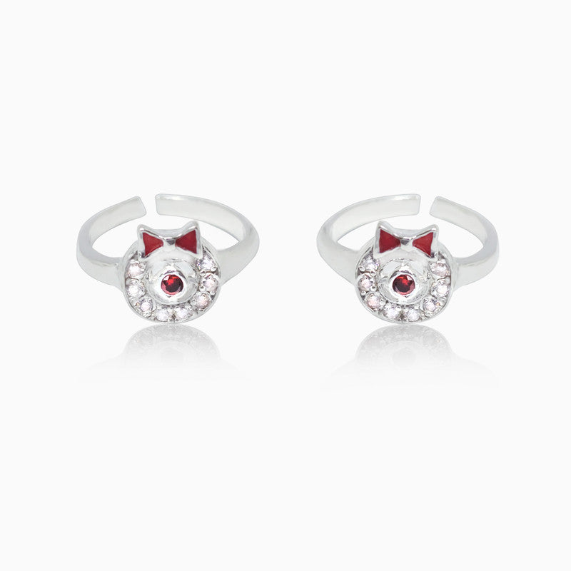 Silver Red Bow Zircon Toe Rings