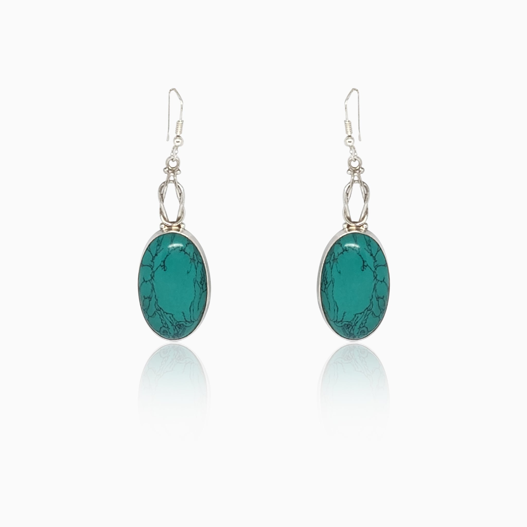 Silver Knotted Oval Turquoise Earrings