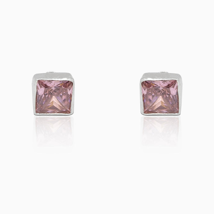 Silver Square Swarovski Pink Studs