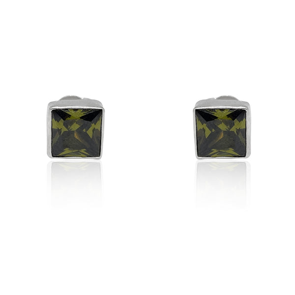 Silver Square Peridot Studs
