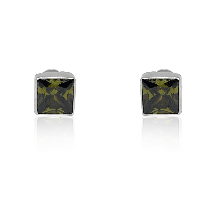 Silver Square Peridot Studs