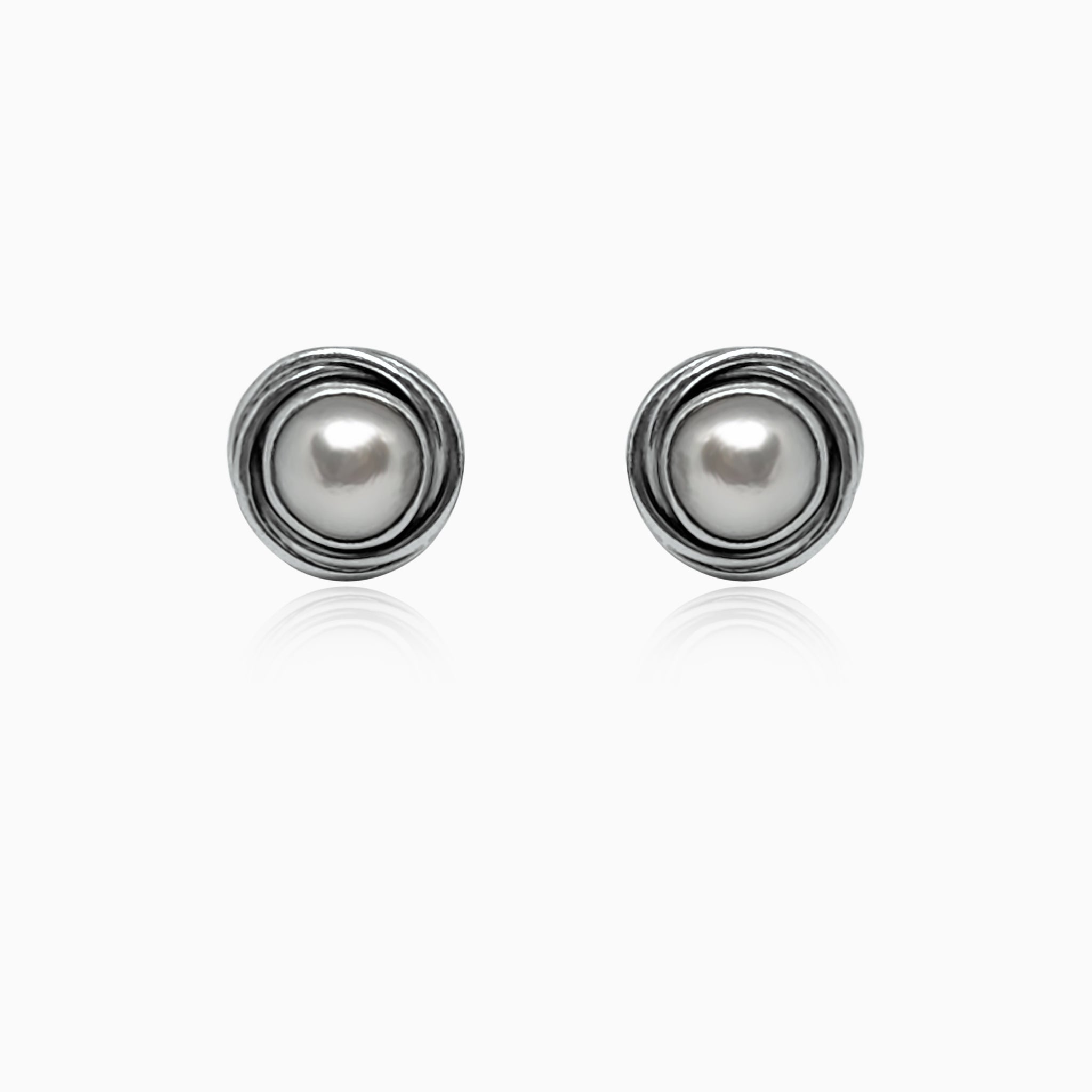 Silver Twister Pearl Earrings