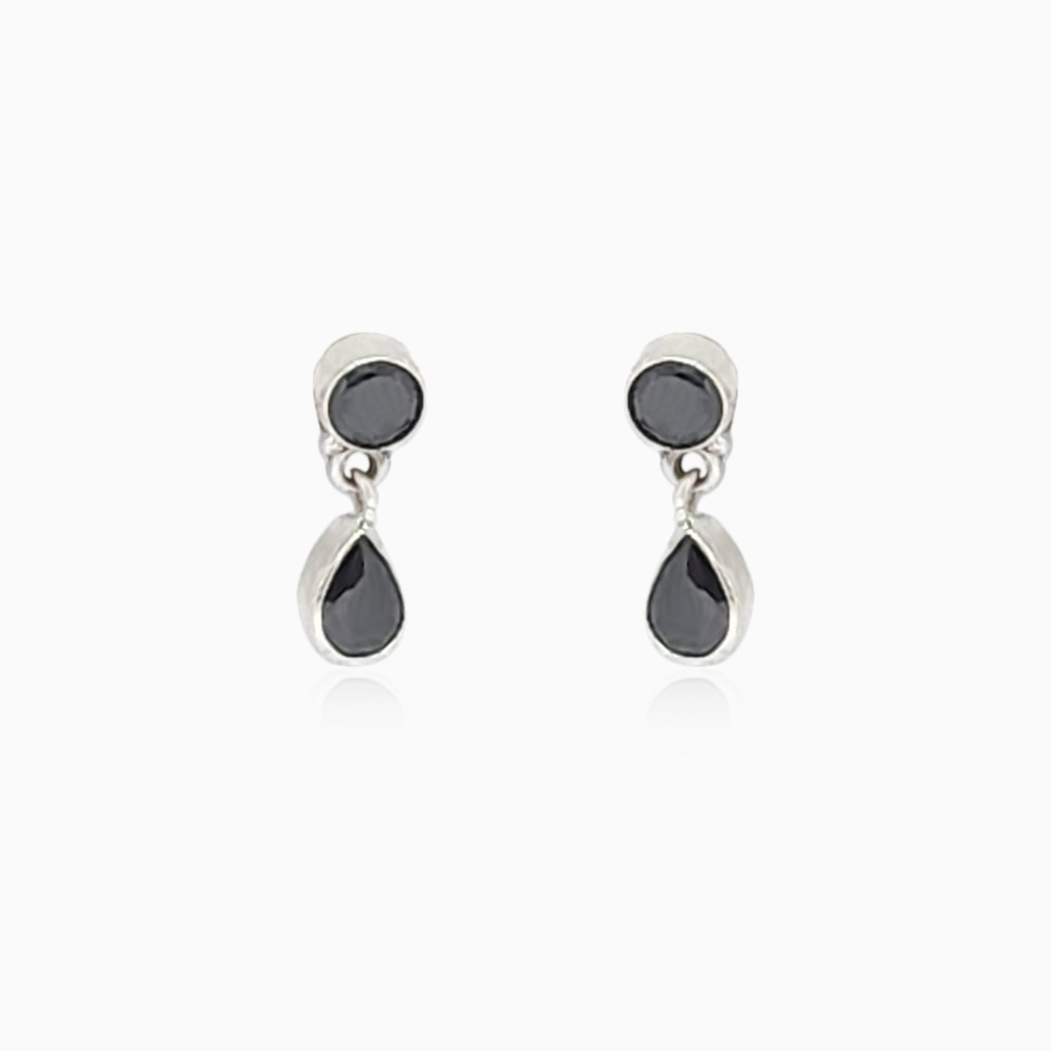 Silver Oval Drop Black Onyx Earrings