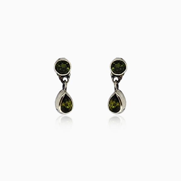 Silver Oval Drop Peridot Earrings