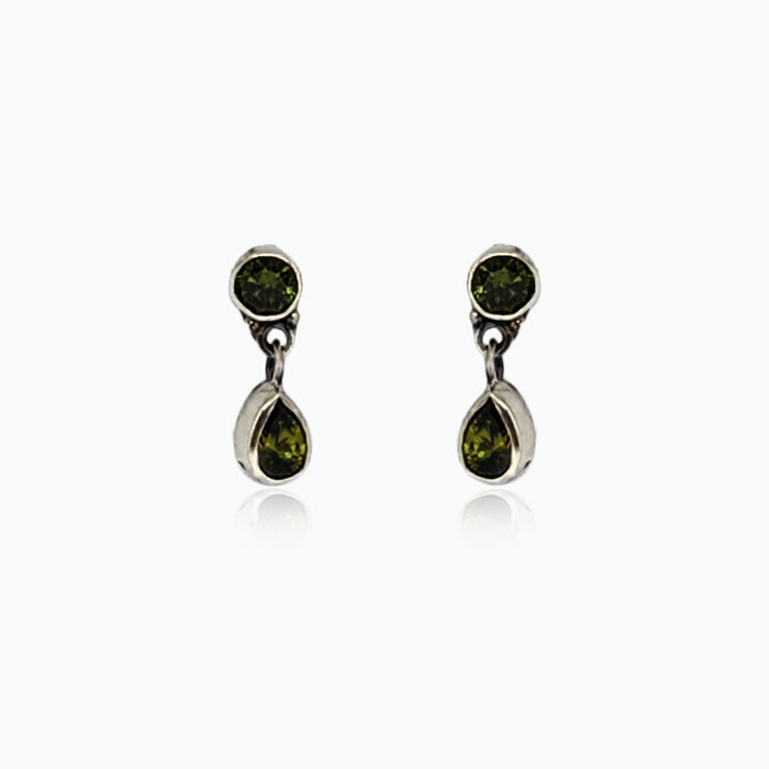 Silver Oval Drop Peridot Earrings