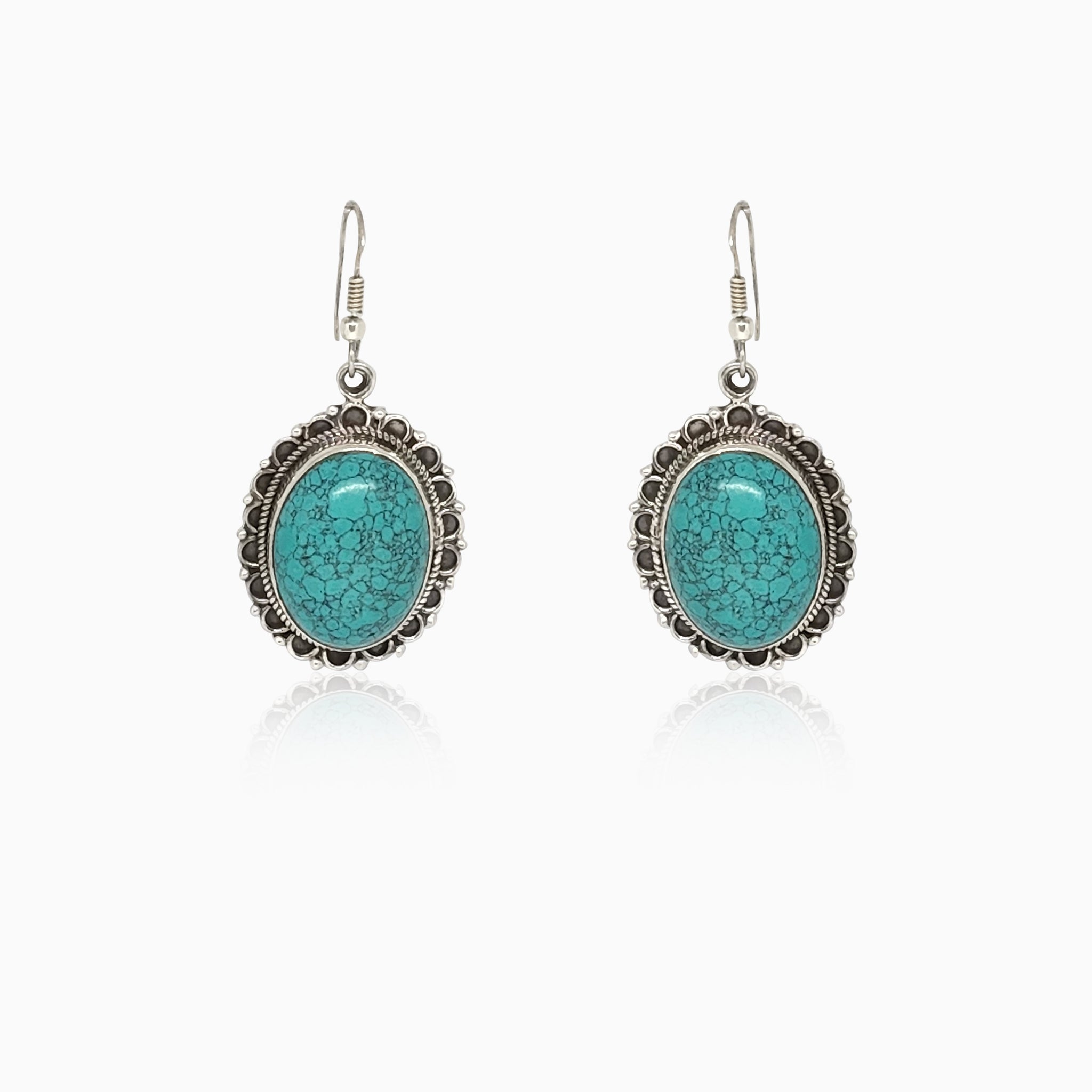 Silver Royal Oval Turquoise Earrings