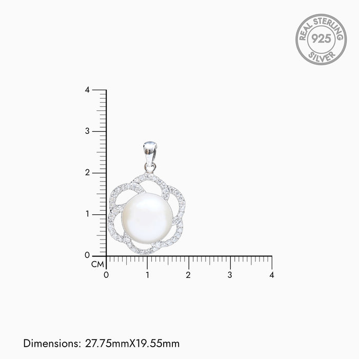 Silver Sparkling Floral Pearl Pendant