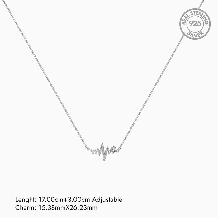 Silver Sparkling Heart Beat Necklace