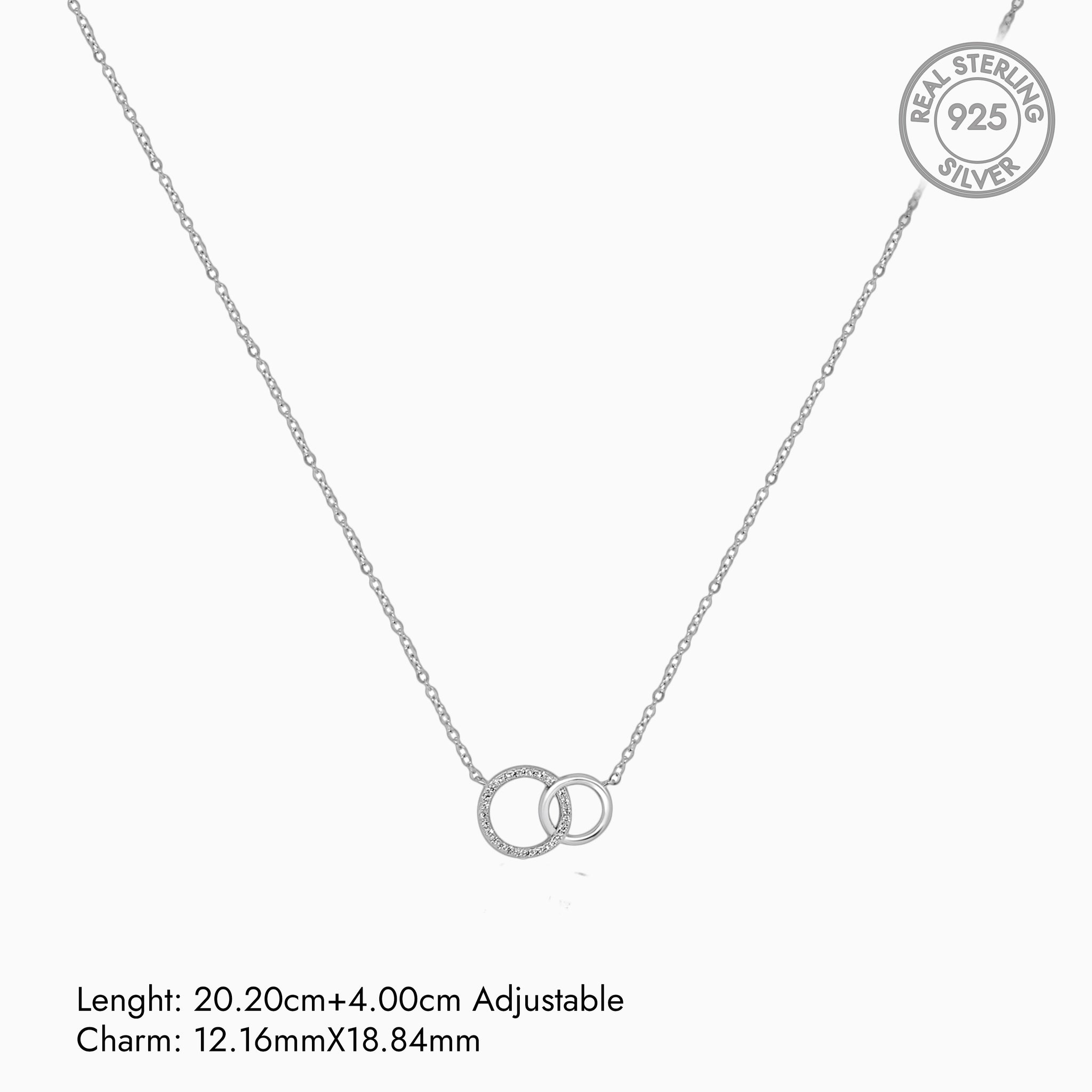 Silver Sparkling Intertwined Rings Necklace