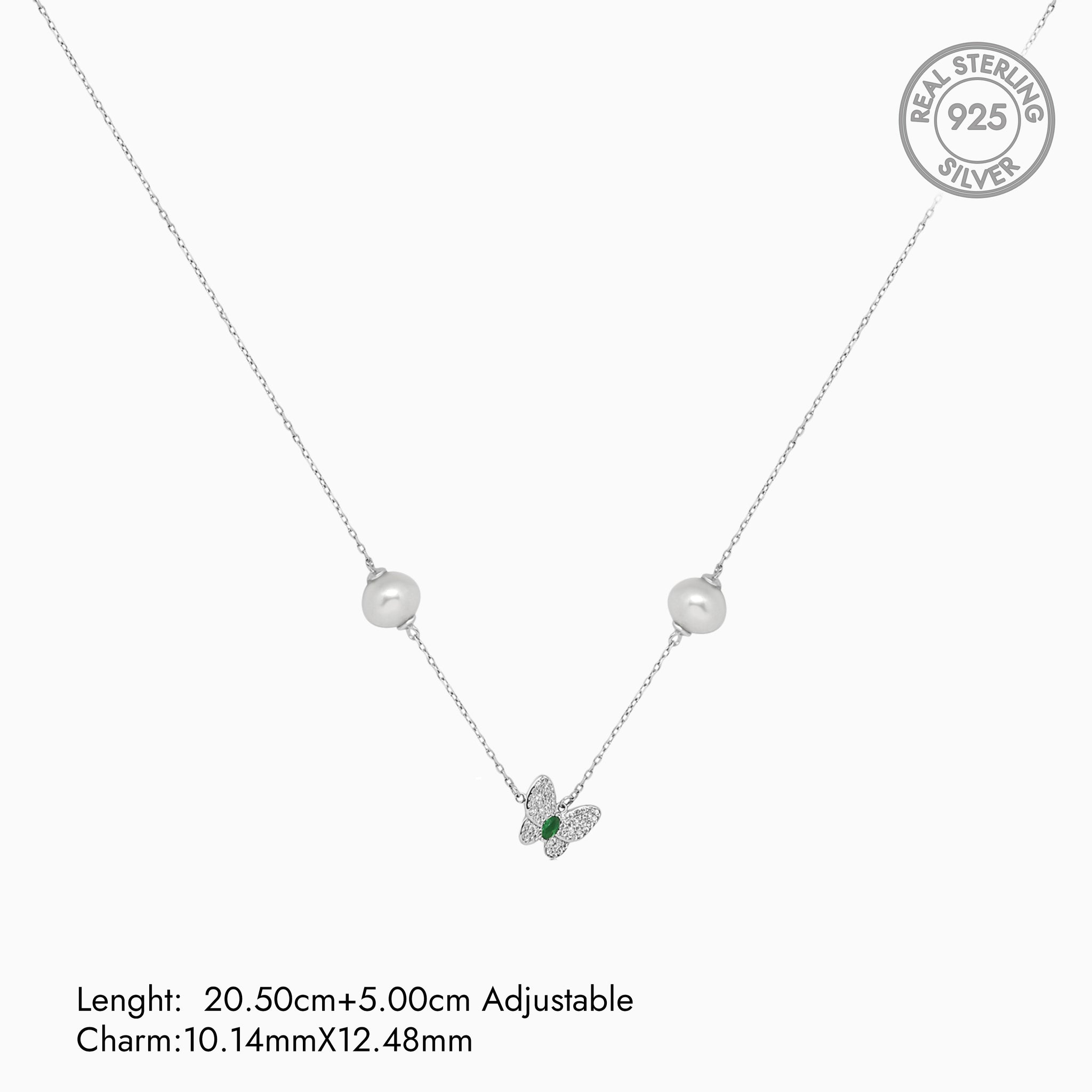 Silver Emerald Green Shimmer Butterfly Necklace