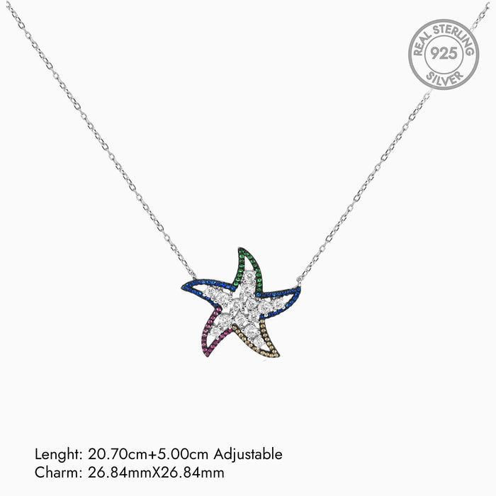 Silver Sparkling Star Fish Necklace