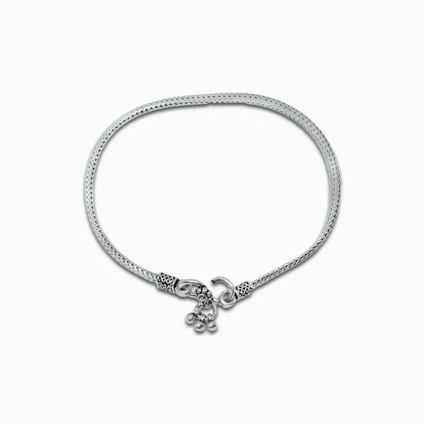 Silver Rounded Chain with Danglers Anklet Set of 2