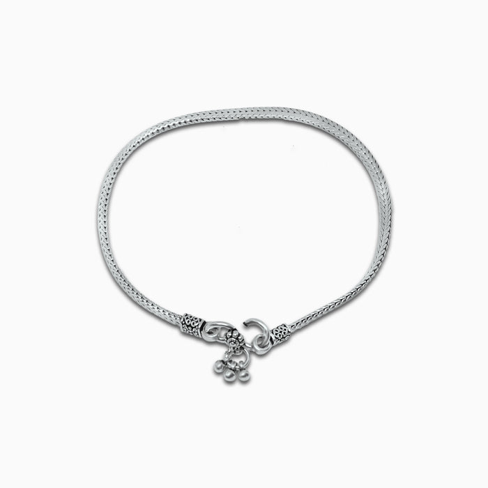 Silver Rounded Chain with Danglers Anklet Set of 2