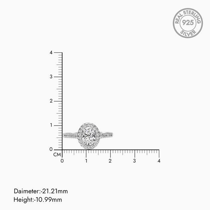 Silver Sparkling Oval Solitaire Ring