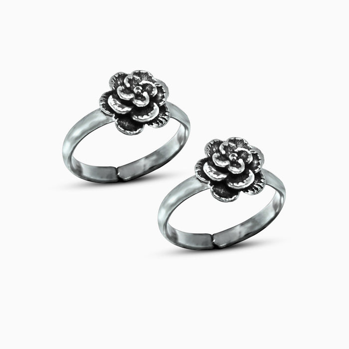 Oxidised Silver Rose Bloom Toe Ring