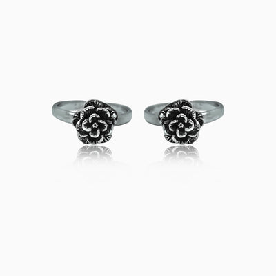 Oxidised Silver Rose Bloom Toe Ring