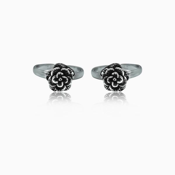 Oxidised Silver Rose Bloom Toe Ring