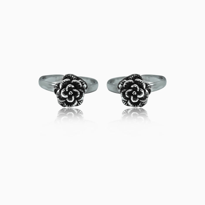Oxidised Silver Rose Bloom Toe Ring