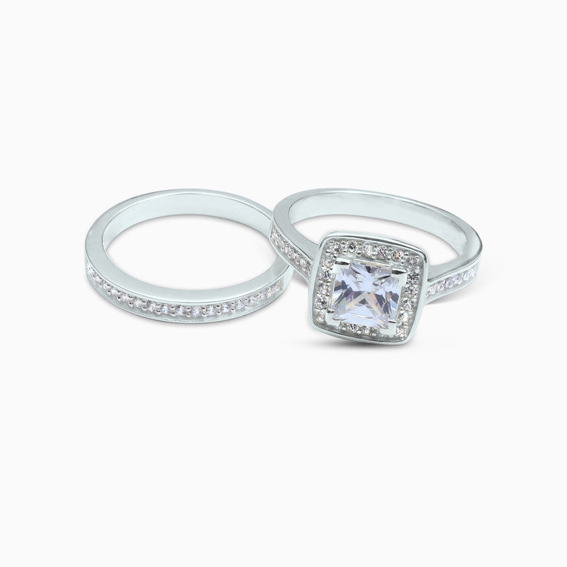 Silver Grand Solitaire Couple Rings